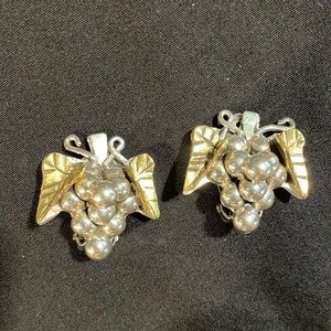 Vintage Sterling Silver 925 Earrings Grape Cluster TC-73 MEXICO Gold/Brass Leaf